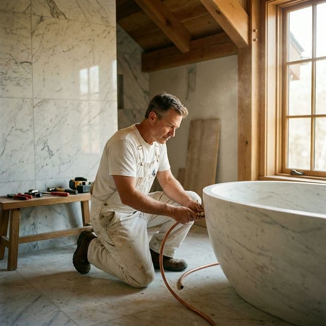 Modern bathroom renovation with freestanding tub